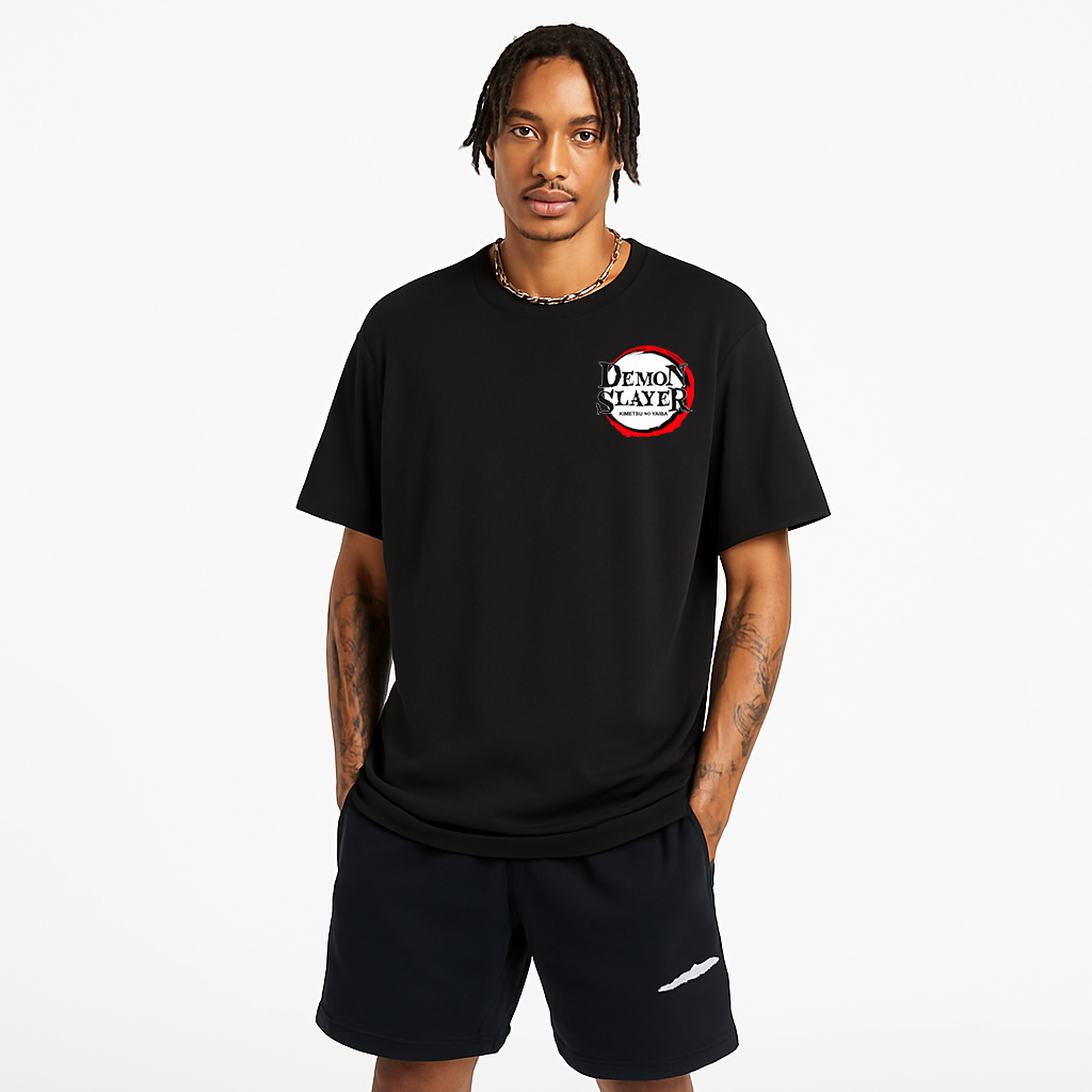 Urban Drip® Premium Demon Slayer Black Oversized Drop Shoulder T-Shirt for Men Tanjiro Kamado.Anime Graphic Tee